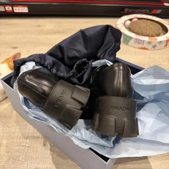 Prada Women's Black Leather Combat Boots - Picture 6 of 8